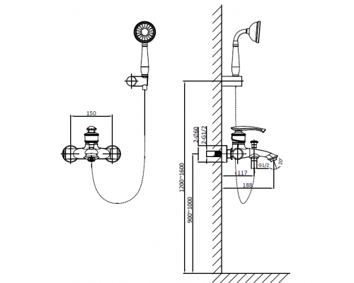 Смеситель для ванны с душем AltroBagno Beatrice 0204 Cr