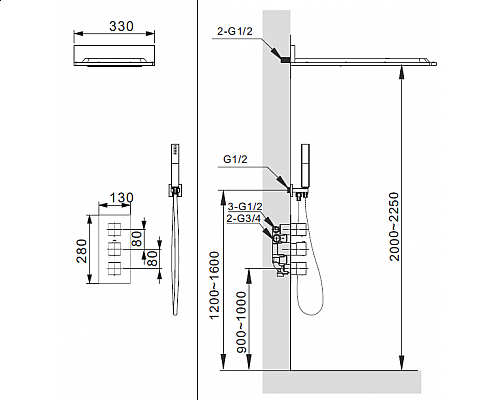 Встраиваемая душевая система с термостатом AltroBagno Cascata 040101 Cr