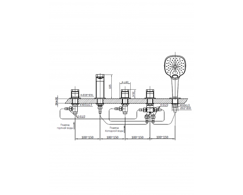 Смеситель на борт ванной с душем AltroBagno Lamberto 020106 MB