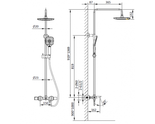 Душевая система с термостатом AltroBagno Diretto 030413 Bi