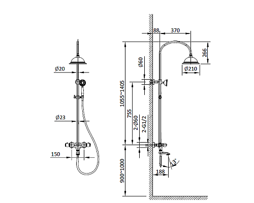 Душевая система с термостатом AltroBagno Beatrice 030402 Cr