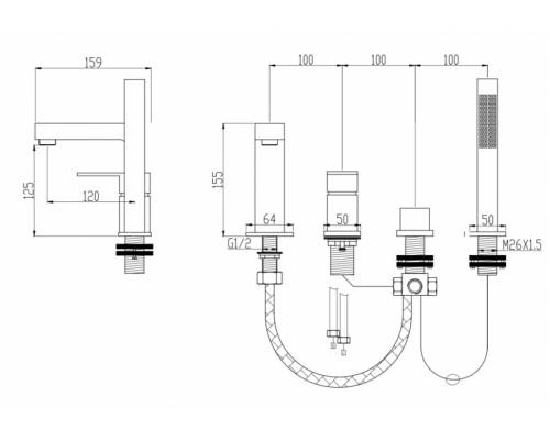 Смеситель на борт ванны Groсenberg GB6008-1 Хром