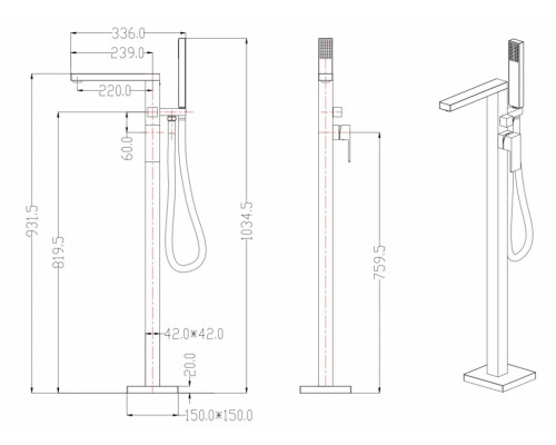 Смеситель напольный Groсenberg GB800 Черный матовый