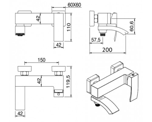 Смеситель для ванны с ручным душем Grocenberg GB8007 Бронза