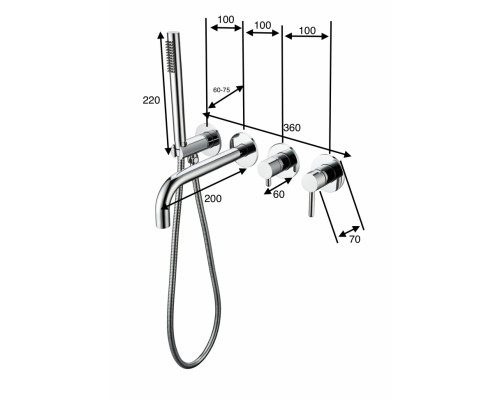 Смеситель для ванны с ручным душем Grocenberg GB5070GO Золото