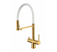 Смеситель для кухни Grocenberg GB4095 с гибким изливом золотой брашированный