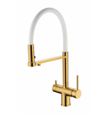 Смеситель для кухни Grocenberg GB4095 с гибким изливом золотой брашированный