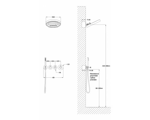Душевая система скрытого монтажа Grocenberg GB5020MG  с Термостатом Vernet (Франция)