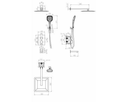 Душевая система скрытого монтажа Grocenberg GB5050NK с Термостатом Vernet (Франция)