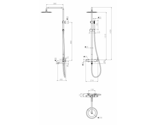 Душевая система Grocenberg GB7099BL Чёрный матовый