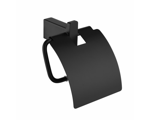 Настенный бумагодержатель с крышкой Grocenberg AC0029 (Черный матовый)