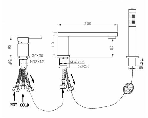 Смеситель на борт ванны Groсenberg GB6008 Матовое золото