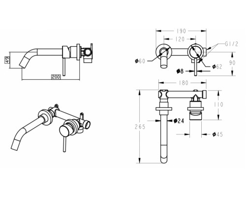Смеситель встраиваемый для раковины Grocenberg GB511MG Матовое золото