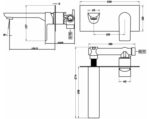 Смеситель встраиваемый для раковины Grocenberg GB599 Золото