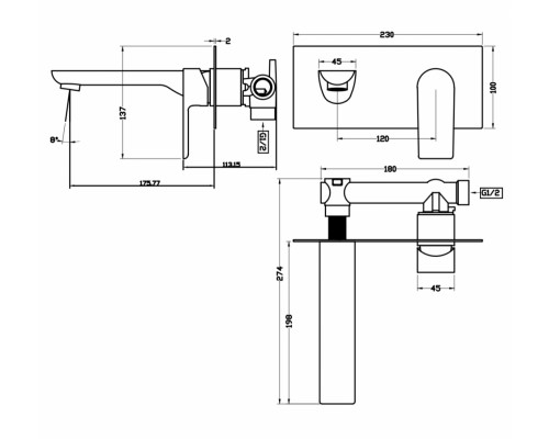 Смеситель встраиваемый для раковины Grocenberg GB599 Хром
