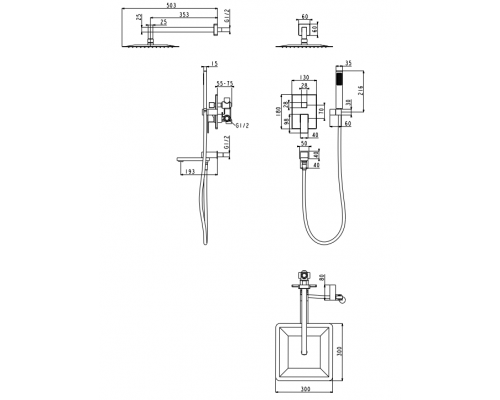 Душевая система скрытого монтажа Grocenberg GB5089BL-1 Чёрный матовый