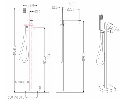Смеситель для ванны Напольный Grocenberg GB800BG Графит