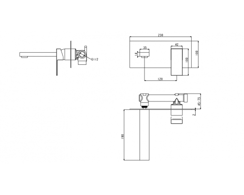 Смеситель встраиваемый для раковины Groсenberg GB588 Черный матовый