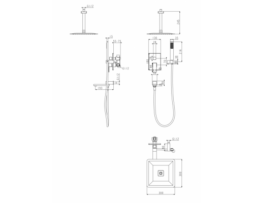 Душевая система скрытого монтажа Grocenberg GB5089BL-2 Чёрный матовый