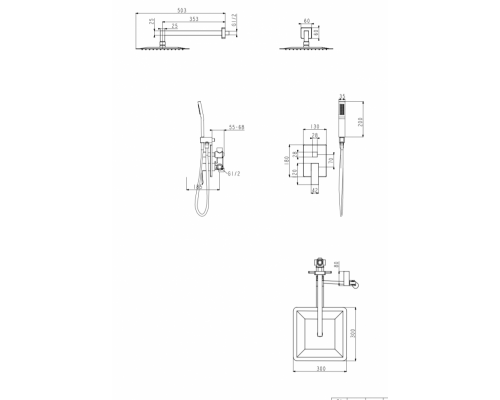 Душевая система скрытого монтажа Grocenberg GB5089BG-3 Графит