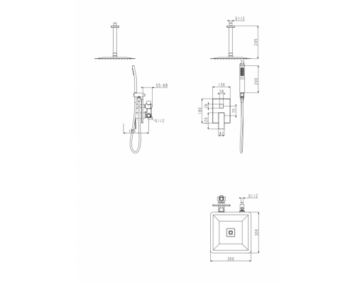Душевая система скрытого монтажа Grocenberg GB5089BL-4 Чёрный матовый