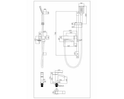 Набор для ванны 3 в 1 Grocenberg GB1007 Хром