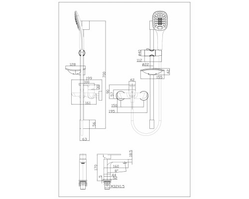 Набор для ванны 3 в 1 Grocenberg GB1009 Белый хром