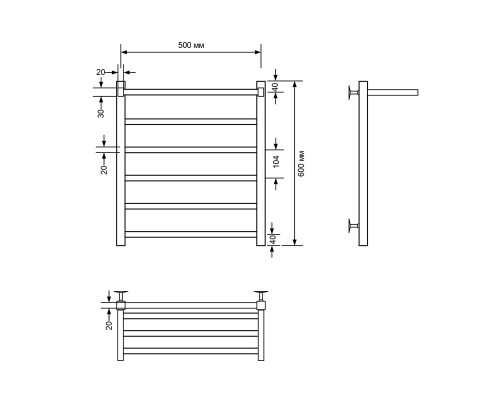 Полотенцесушитель водяной Comfysan Marte-K W-6 60/50 с полкой, белый