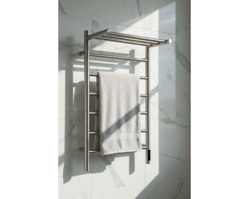 Полотенцесушитель электрический с/т Comfysan Стелла (Stella) EC-7 80/50 с полкой, никель, гальваника