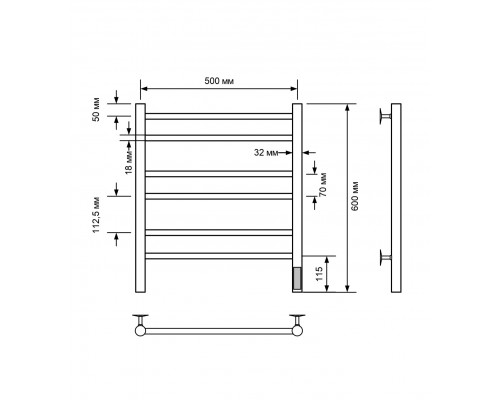 Полотенцесушитель электрический с/т Comfysan Luce EC-6 60/50, ТИТАНОВЫЙ ГРАФИТ RAL