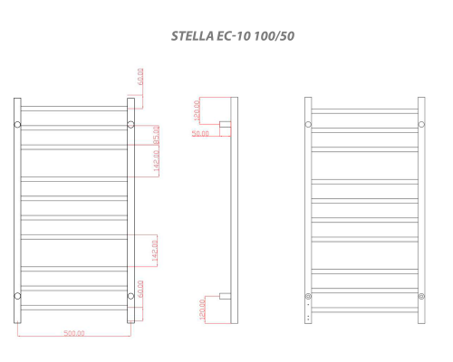 Полотенцесушитель электрический с/т Comfysan Стелла (Stella) EC-10 100/50, никель, гальваника