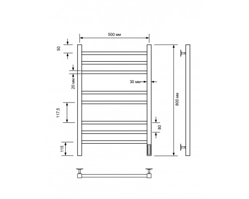 Полотенцесушитель электрический с/т Comfysan Pioli-K EC-8 80/50, MAT GOLD RAL