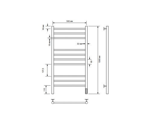 Полотенцесушитель электрический с/т Comfysan Luce EC-10 100/50, MAT GOLD RAL