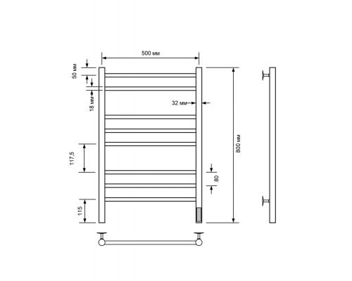 Полотенцесушитель электрический с/т Comfysan Luce EC-8 80/50, ТИТАНОВЫЙ ГРАФИТ RAL