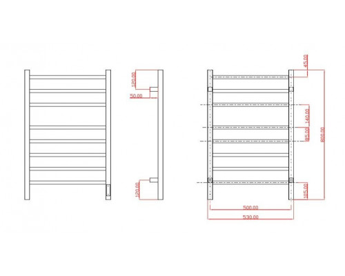 Полотенцесушитель электрический с/т Comfysan Мэджик-К (Magico-K) EC-8 80/50, никель, гальваника