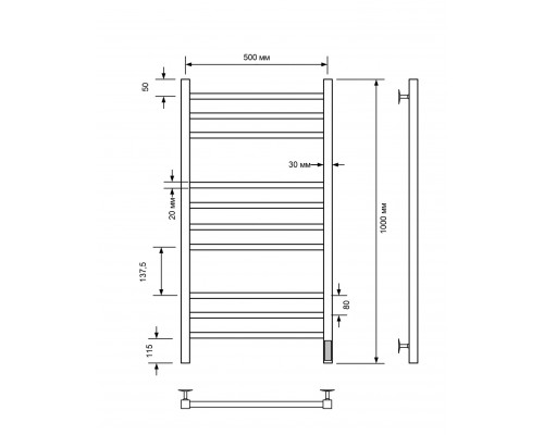 Полотенцесушитель электрический с/т Comfysan Pioli-K EC-10 100/50, ТИТАНОВЫЙ ГРАФИТ RAL