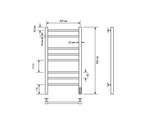 Полотенцесушитель электрический с/т Comfysan Luce EC-8 80/40, ТИТАНОВЫЙ ГРАФИТ RAL