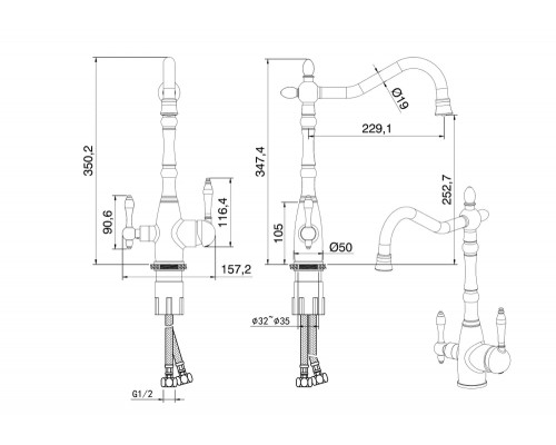 Смеситель для кухни с подключением к фильтру,хром FELICE 1819 CROMO
