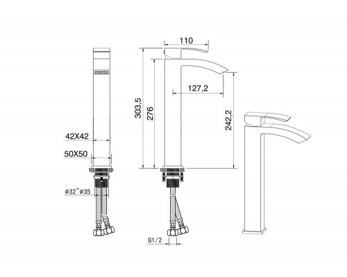 Смеситель для накладной раковины,хром FELICE 1025 CROMO