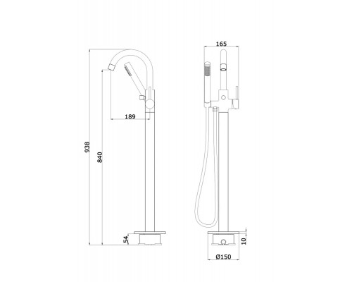 Напольный смеситель для ванны отдельностоящий с лейкой,матовое золото FELICE 0650 ORO OPACO