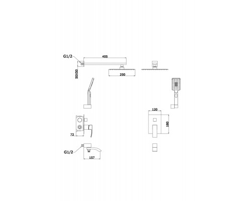 Встраиваемая душевая система для ванны и душа,золото глянцевое FELICE 1020 ORO