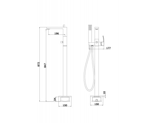 Напольный смеситель для ванны отдельностоящий с лейкой,черный матовый FELICE 1050 NERO OPACO