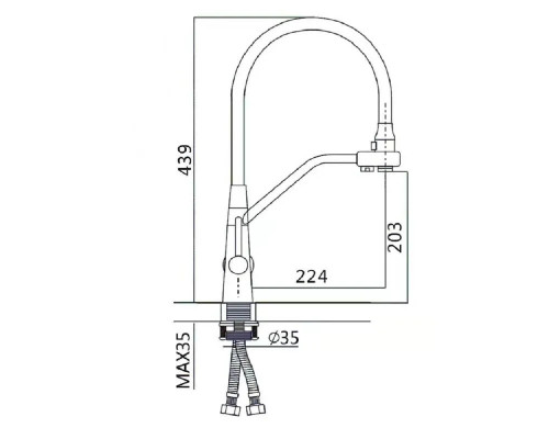 Смеситель для кухни с краном для питьевой воды и гибким изливом,черный с серым шлангом FELICE 1415 NG NERO-GRIGIO