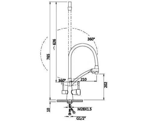 Смеситель для кухни с краном для питьевой воды и гибким изливом,хром с черным шлангом FELICE 1415 CROMO-NERO