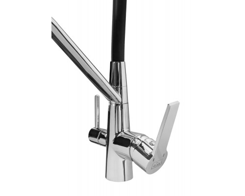 Смеситель для кухни с краном для питьевой воды и гибким изливом,хром с черным шлангом FELICE 1415 CROMO-NERO