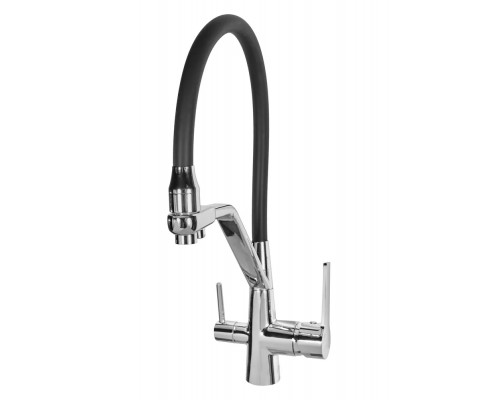 Смеситель для кухни с краном для питьевой воды и гибким изливом,хром с черным шлангом FELICE 1415 CROMO-NERO