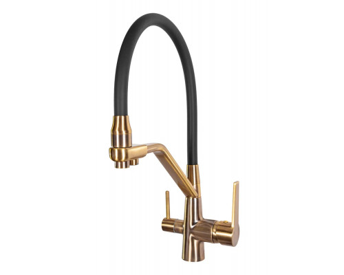 Смеситель для кухни с краном для питьевой воды и гибким изливом,матовое золото/черный FELICE 1415 ORO OPACO-NERO