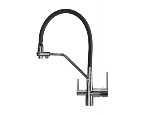 Смеситель для кухни с краном для питьевой воды и гибким изливом,хром с черным шлангом FELICE 1415 CROMO-NERO