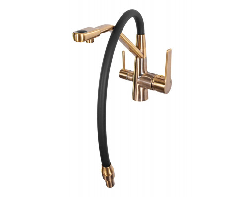 Смеситель для кухни с краном для питьевой воды и гибким изливом,матовое золото/черный FELICE 1415 ORO OPACO-NERO