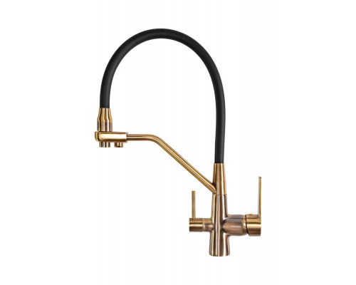 Смеситель для кухни с краном для питьевой воды и гибким изливом,матовое золото/черный FELICE 1415 ORO OPACO-NERO